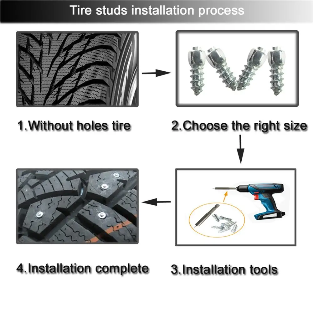 

100pcs 12 mm Carbide Snow Screw Tire Studs Anti Skid Falling Spikes Anti-ice for Car/SUV/ATV/UTV with Installation Tool