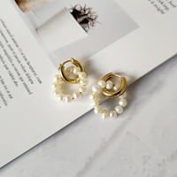 tarcliy fashion geometric two use detachable small circle ear buckle freshwater pearl hoop earring women simple daily jewelry