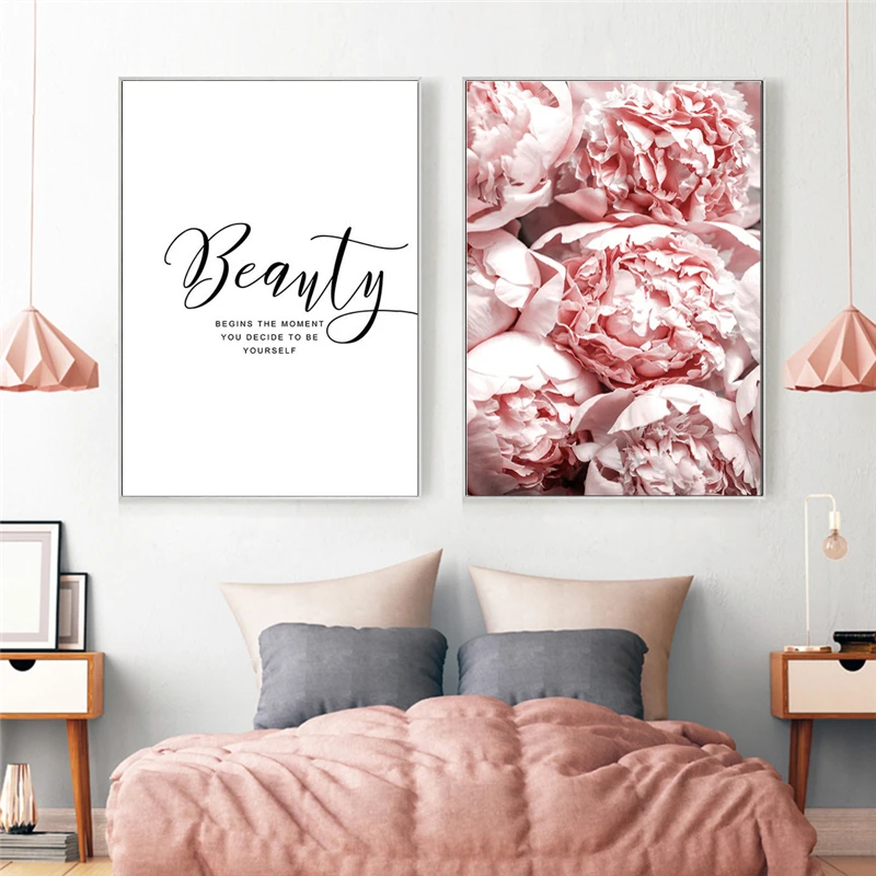 Пион цветок холст постер тексты цитаты настенный принт картина в скандинавском