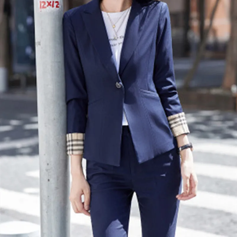

Black Oversize Autumn Winter Set For Women Business Suit Korean Fashion Blue Coat Two Piece Ladies Slim Casual Elegant Pant Suit