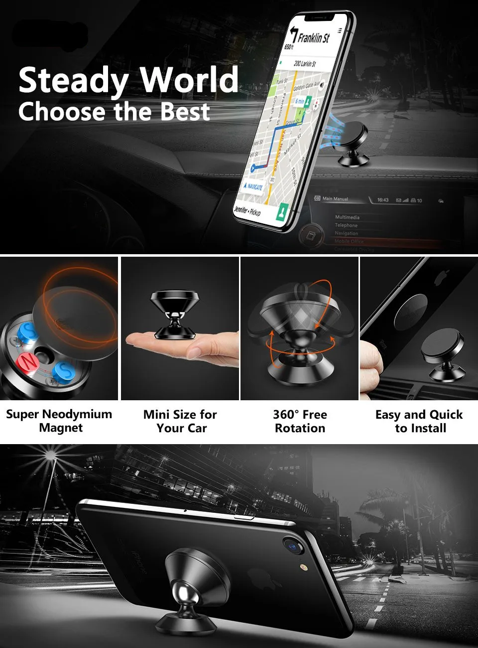 Магнитный держатель для автомобиля с поворотом на 360 градусов | Мобильные