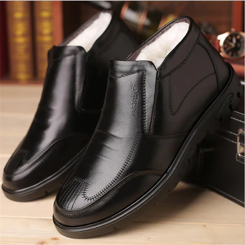 Новые зимние кожаные мужские ботинки из чистой шерсти высокие походные