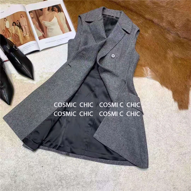 Cosmicchic, женское осеннее платье-жилет, без рукавов, Женский блейзер, платья, подиумный дизайн, офисный женский жилет, короткое платье, женское платье