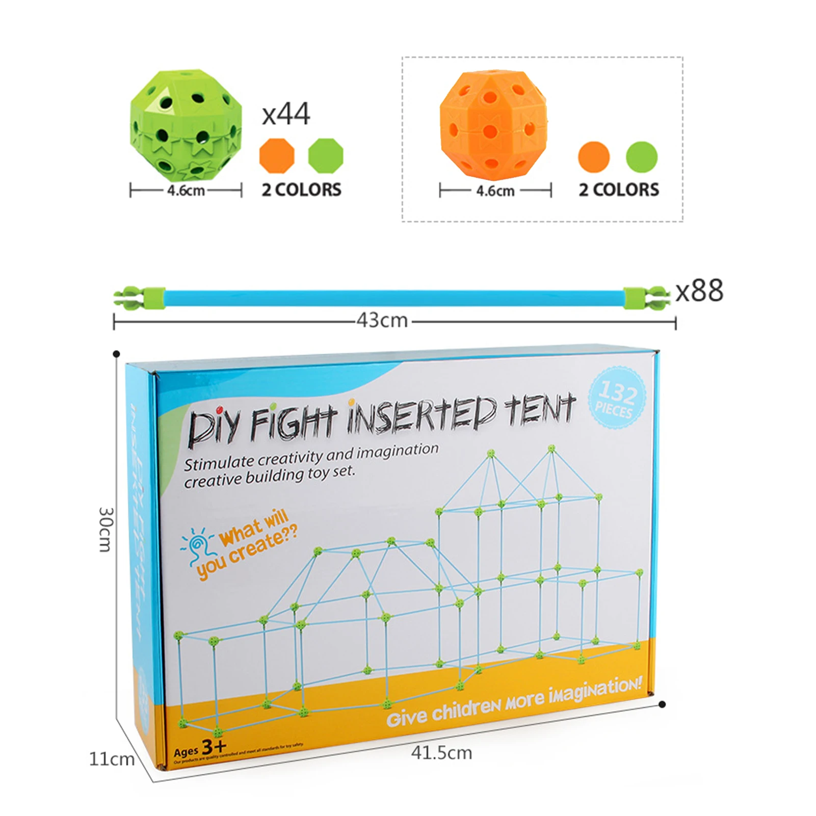 

132 Pieces Kids Fort Building Kit Fort Builder Indoor Building Blocks Sticks Tent Bracket Skeleton Outdoor Educational DIY Toys