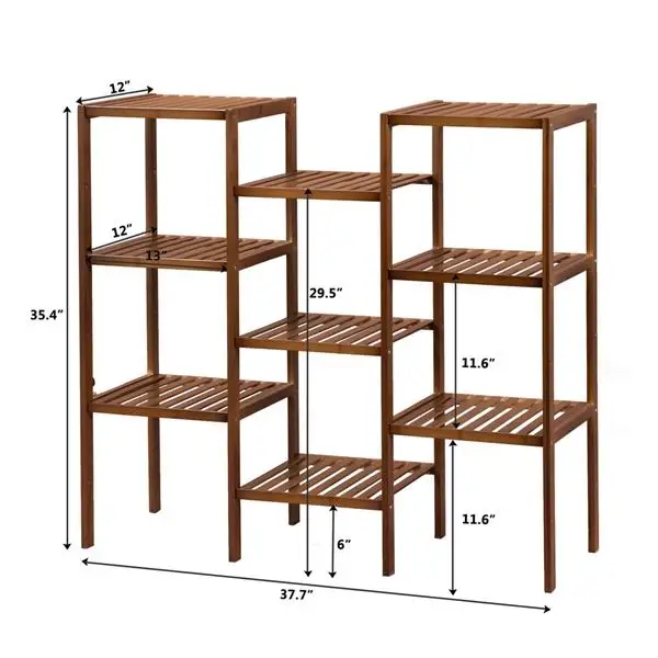 

100% Bamboo High-grade Plant Shelf Multi-Functional 9-layer Shelf Flower Pot Shelf Display Shelf 96 * 90 * 33cm-Dark Brown