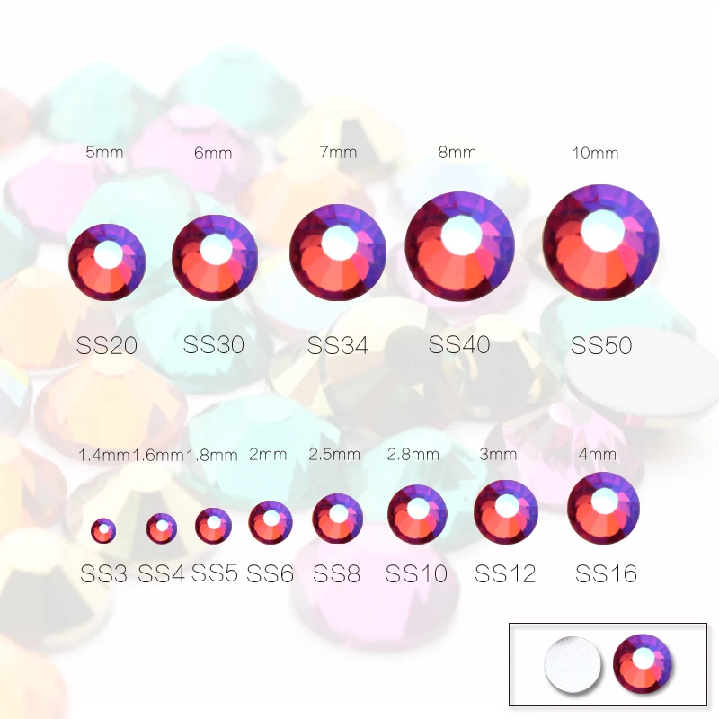 Смешанные разные размеры Стразы Блестящие кристаллы AB Красочные без горячей