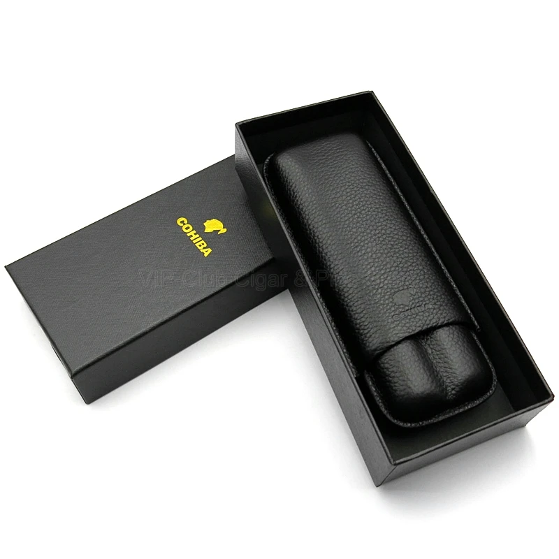 Чехол COHIBA из натуральной кожи для сигарет, сигар, путешествий, держатель, чехол, гаджеты, 2 трубки, для сигар, портативный, для улицы, чехол с подарочной коробкой