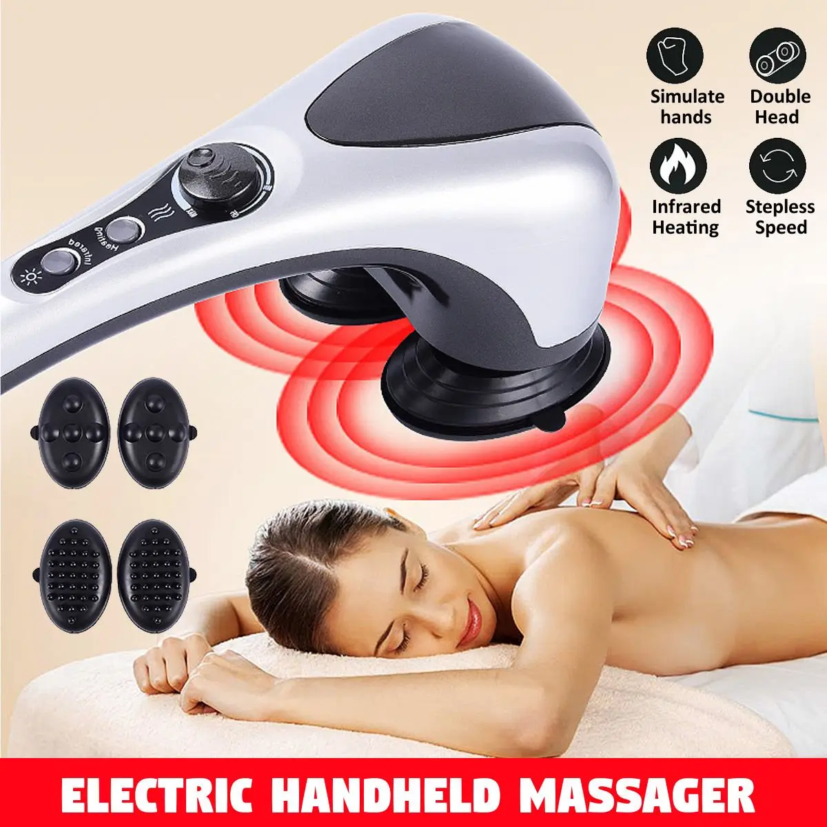 

Electric Heating Hammer Handheld Double Head Massager Body Neck Back Massage Muscle Relax Vibrating Deep Tissue Health Care