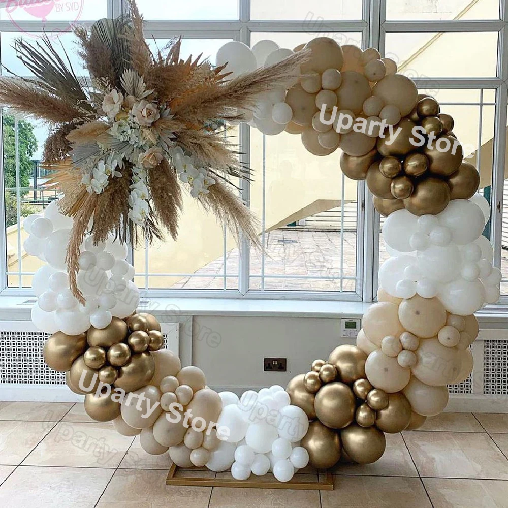 Kit de guirnalda para arco de Globos Retro, decoraci&oacute;n para fiesta de cumplea&ntilde;os, Baby Shower, boda, Globos para ni&ntilde;os, marr&oacute;n, blanco, arena y oro-5