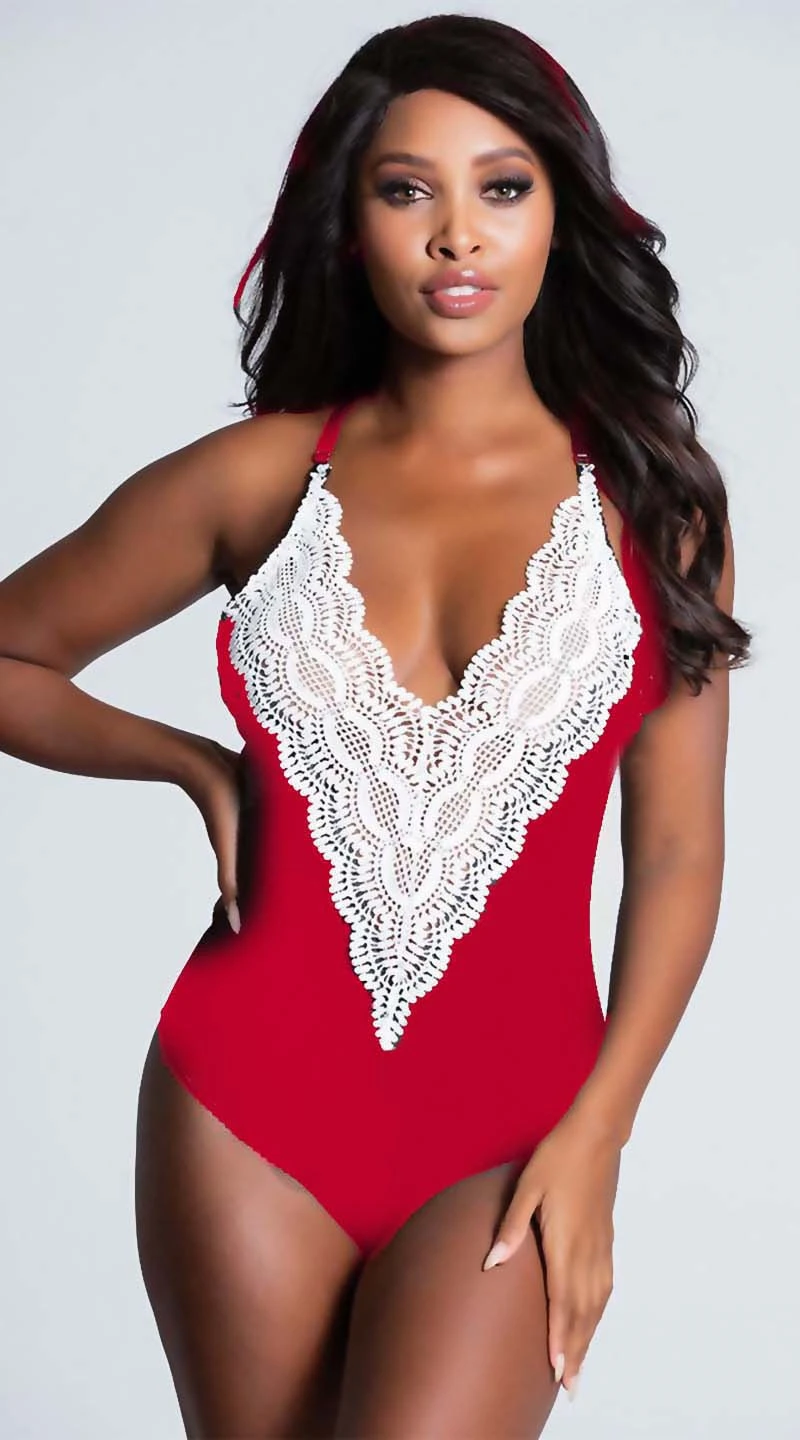 XXXL Slim Body Sexy Lingerie Sleeveless Bodysuit Red&Black Sexy Underwear Deep V-neck Lingerie Sexy Hot Erotic Babydoll Women
