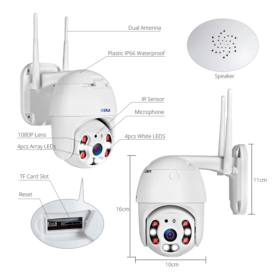 KERUI уличная Водонепроницаемая беспроводная 1080P 2MP PTZ WiFi ip-камера, скоростная купольная камера H.264+ IR для домашней безопасности, видеонаблюдения