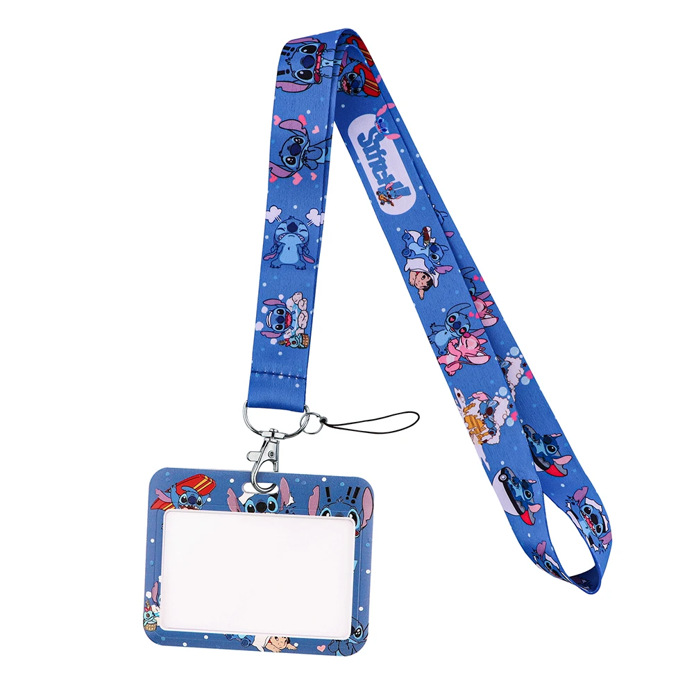 yq571 new arrival disney cute stitch lanyard id card cover campus badge holder cartoon phone rope neck strap keychain jewelry free global shipping
