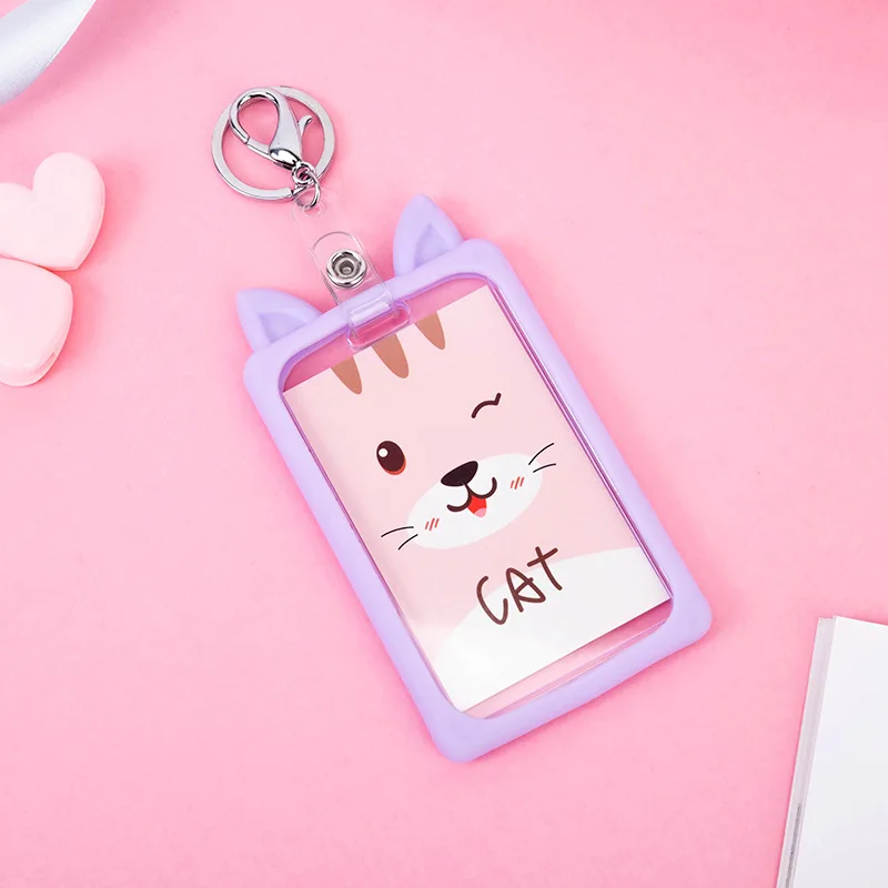 Мультяшные животные, кошка, медведь, кошка, выдвижная катушка для значков, силиконовый держатель для студенческих карт, держатель для автобусной работы, кредитный держатель для карт, чехол - Цвет: cat