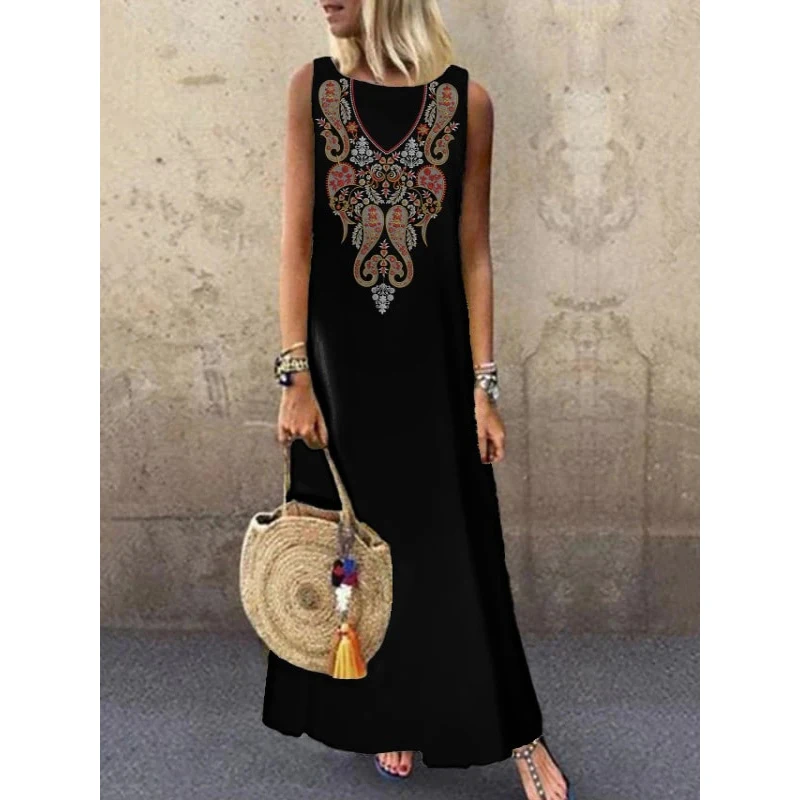

Sundress Women Summer Dress 2021 Printing Sexy Dress Midi Plus Size Casual Linen Loose Sleeveless printed Long Maxi Dress