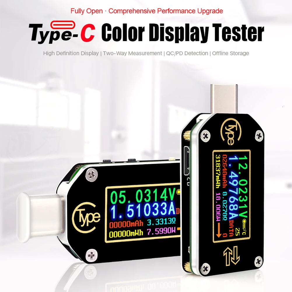 

Type-C TC66/TC66C PD Trigger USB-C Voltmeter Ammeter Voltage 2 Way Current Meter Multimeter PD Charger Battery USB Tester