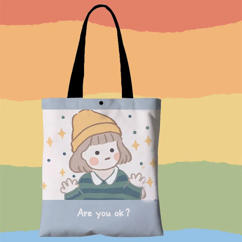 

Shopper Tote Bag Canvas Shoulder Bag With Anime Shopping Bag Eco Bag Women Aesthetic With Print Cloth Bag