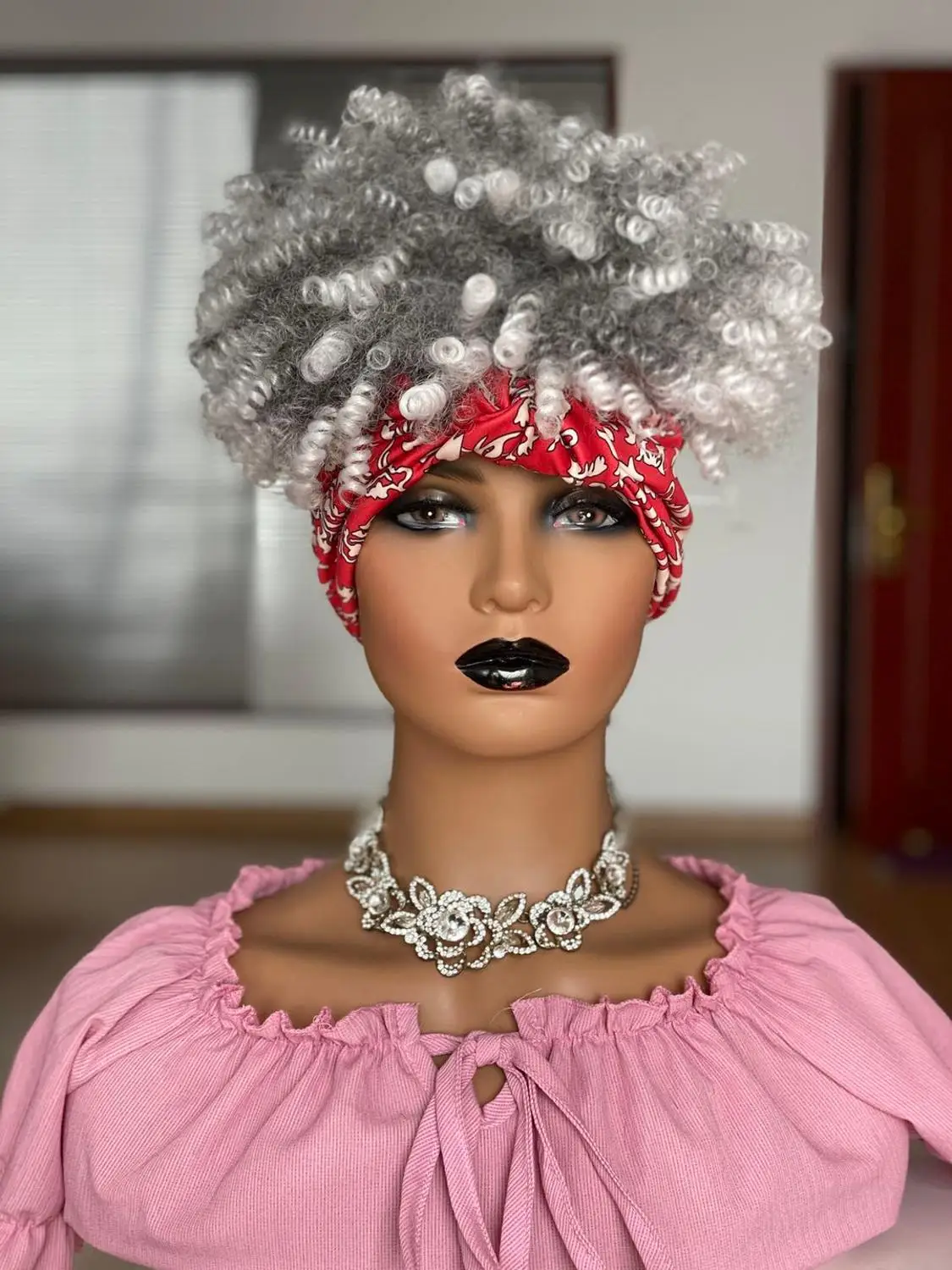 

Brazilian Afro Curly Headband Wig Synthetic Non Lace Wig For Women Full Machine Made Synthetic Head Wrap Wig