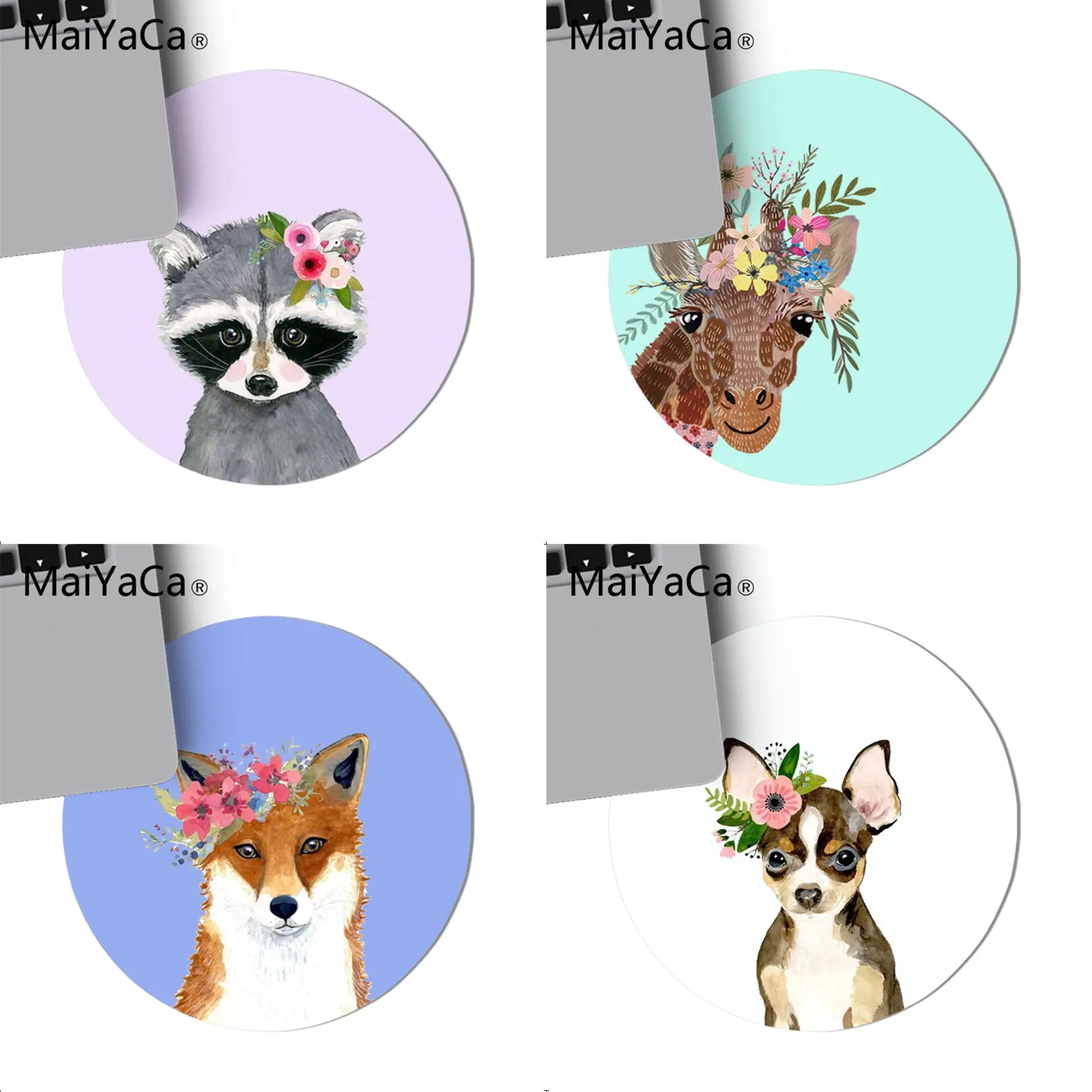 

Круглый коврик для мыши с изображением животных, лисы, енота, оленя, аниме, игровой коврик для мыши для ПК, ноутбука, 20x20 см, игровой Настольны...