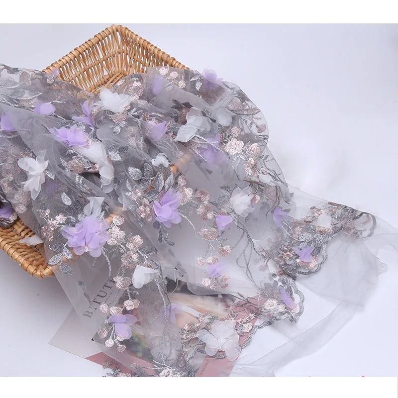 Высококачественная Тюлевая кружевная ткань с цветочным принтом для платья