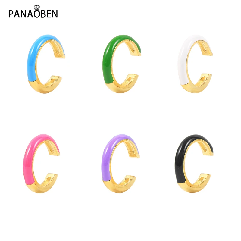 

PANAOBEN 925 Sterling Silver Earrings for Women Enamel Geometry Hoop U-Shaped Oil Pendientes Ear Piercing Earrings Gold Jewelry