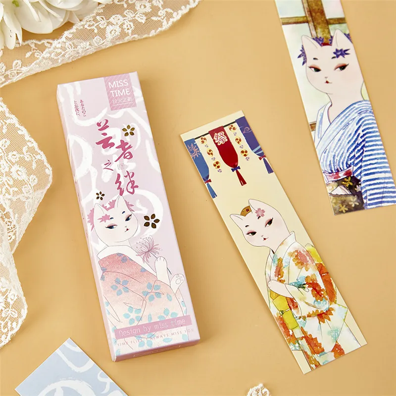 

30 Pcs/Set Creative Japanese Style Cartoon Bookmark DIY Kawaii Cat Bookmarks Book Holder Message Card Stationery