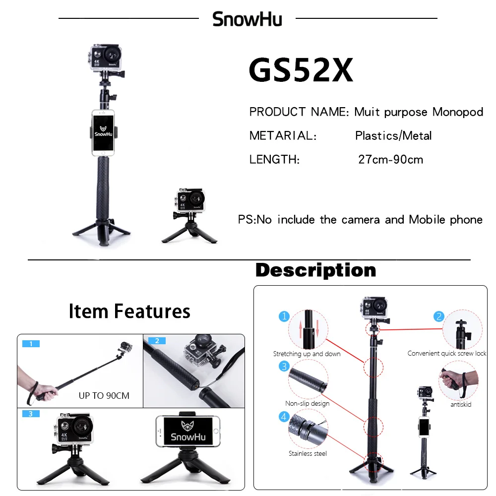 SnowHu аксессуары для экшн-камеры для GoPro Hero 8 7 6 5 4 Black Xiaomi Yi 4K 4K+ Lite SJCAM SJ7 Eken H9 для Go Pro Mount GS52
