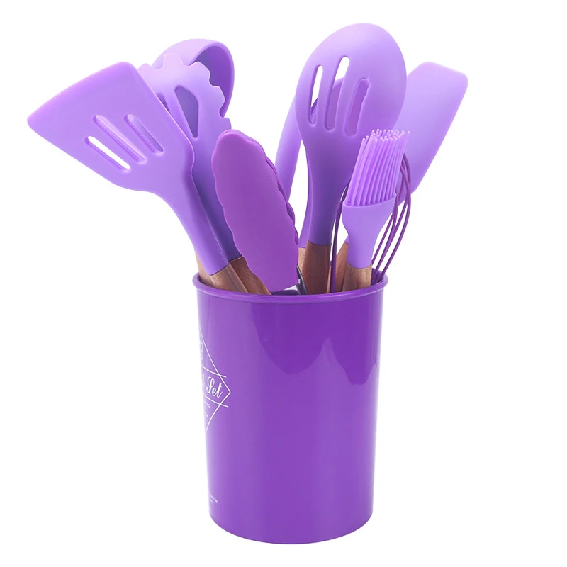 

New 11pcs Silicone Kitchenware Non-stick Pan Kitchen Tools Set Cooking Utensils Set With Storage Bucket For Kitchen NE