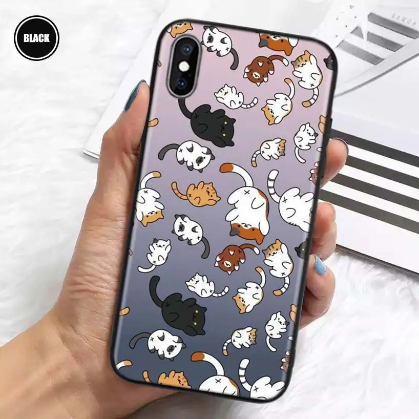 Cartoon Cute Cats Background Silicone Case Coque For iPhone 11 Pro Max 12 Mini 13 X XS XR 7 8 6 6S Plus 5 SE Phone Shell Cover F