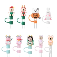 1 pc creative silicone straw plug reusable dust proof splash proof drinking dust cap cartoon stopper cover kitchen drink cleaner