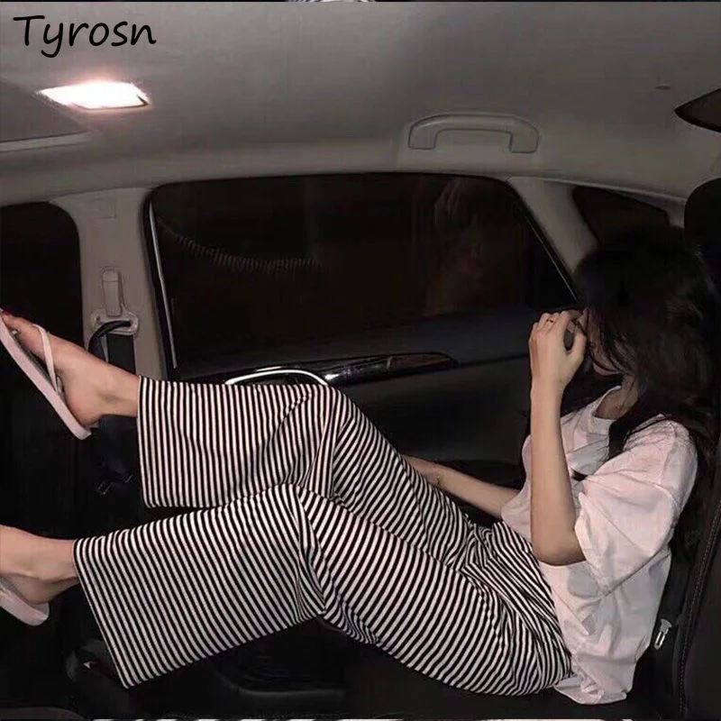 

Striped Pants Women High Waist Wide Leg Trousers Loose Harajuku Korean Fashion Draped Elegant Baggy Pantalones De Mujer Casual