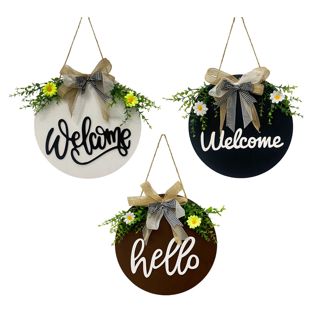 

Welcome Sign Front Door Flower Wreath Artificial Leaves Garland Wedding Spring Summer Outdoor Indoor Wall Farmhouse Decoration