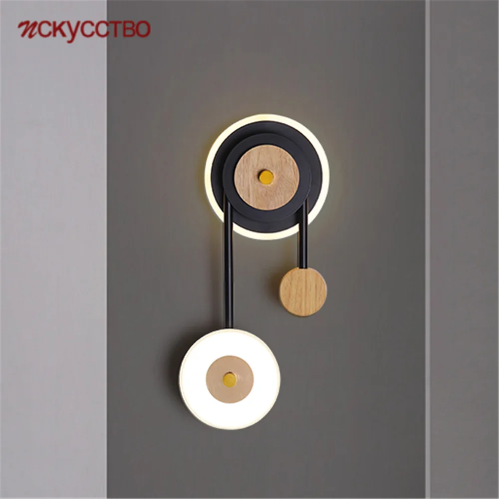 

Современный деревянный светодиодный настенный светильник в японском стиле, бра для гостиной, спальни, ресторана, коридора, осветительные п...