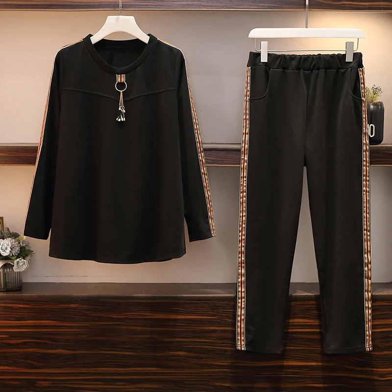 Женский полосатый спортивный костюм большого размера плюс Xl-5Xl футболка + штаны