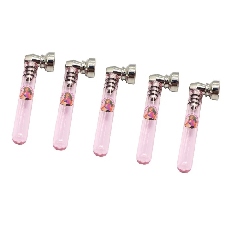 

Lady Hornet 93MM Pink Glass Pipe Portbale Tobacco Herb Pipes with Clear Handle&Metal Bowl Hand Spoon Smoking Accessories