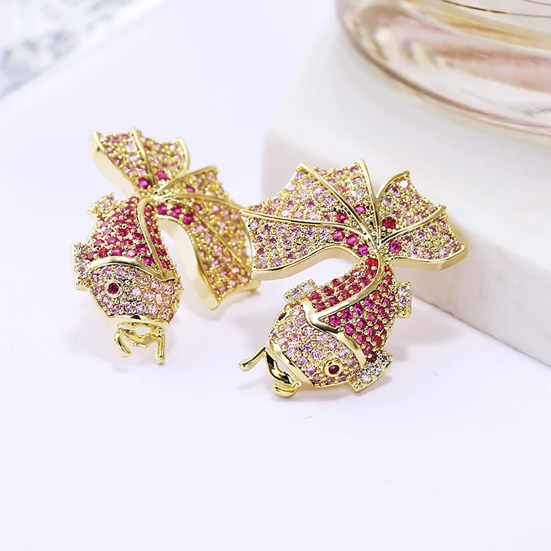 Коллекция сережек XIUMEIYIZU с милыми животными из розового циркония и дизайном в форме карпа, инкрустированных бриллиантами из латуни, модные украшения для свадьбы.