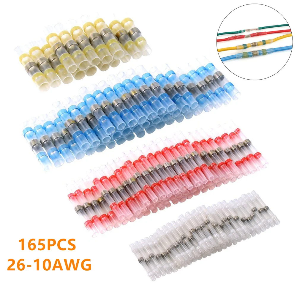 

165Pcs Solder Seal Heat Shrink Sleeve Waterproof Electrical Wire Connectors Insulated Soldering Butt Terminals Assorted Kit