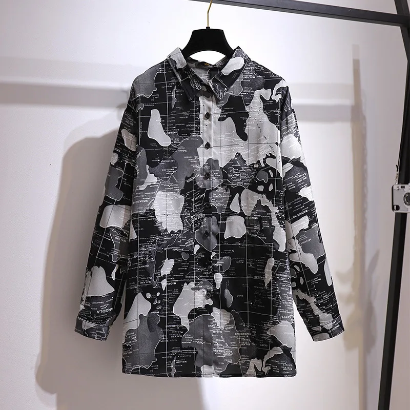 

New 2021 Women's Spring Shirts Plus Size Tops For Women Large Long Sleeve Retro Casual Button Print Shirt 3XL 4XL 5XL 6XL 7XL