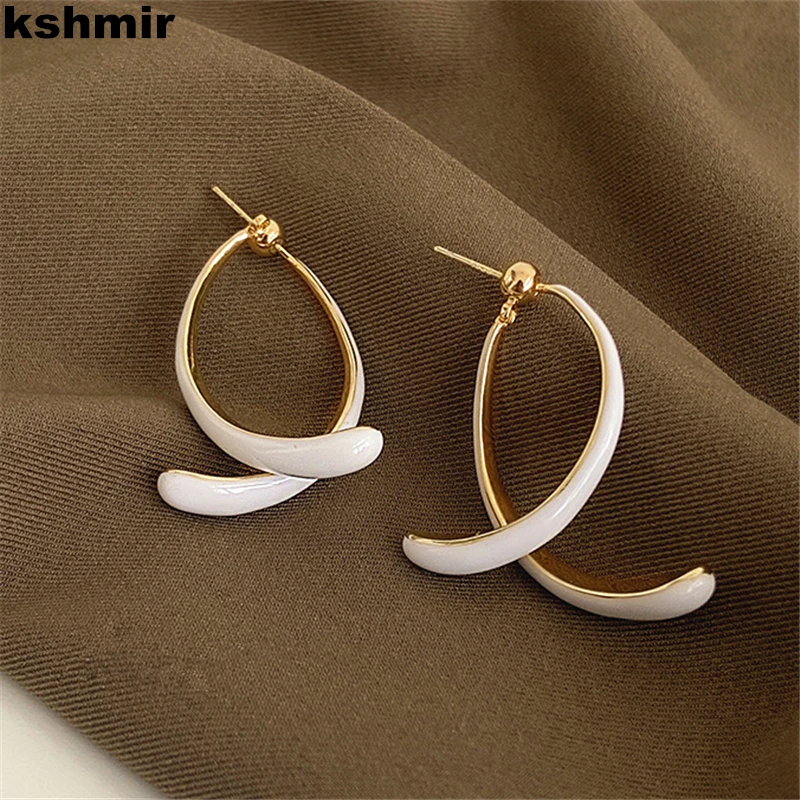

kshmir2021 Korea a pair of fashionable rear pendant earrings femininity simple metal arc C-shaped earrings girl's birthday party