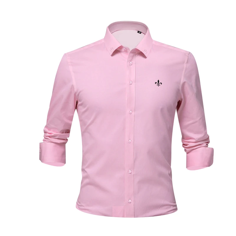 Вышивка мода Blusa Camisa Social Masculina Dudalina с длинным рукавом Slim Fit рубашка мужская одежда с цветочным принтом белый мужской - Цвет: DCZ1708-PINK