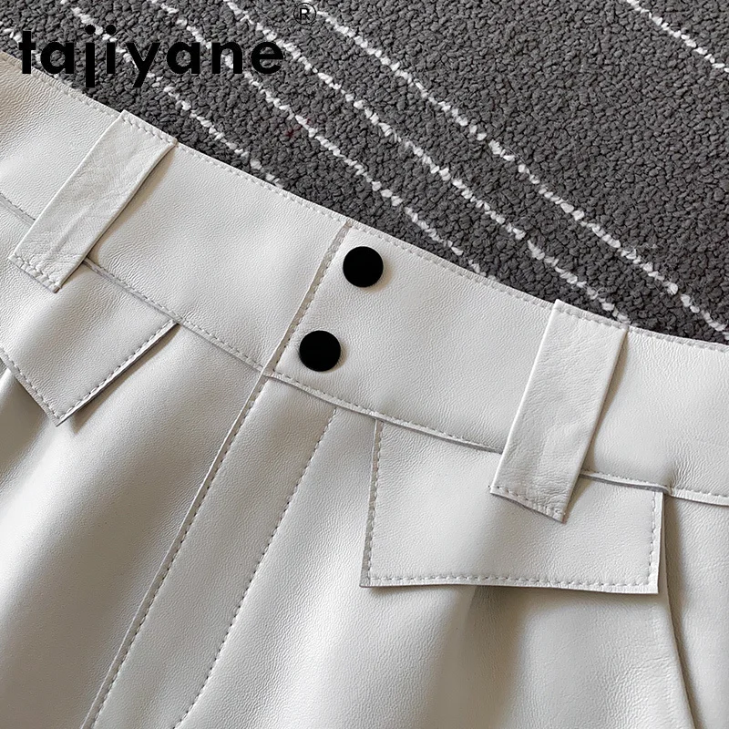 Мини юбка женская с завышенной талией из овечьей кожи