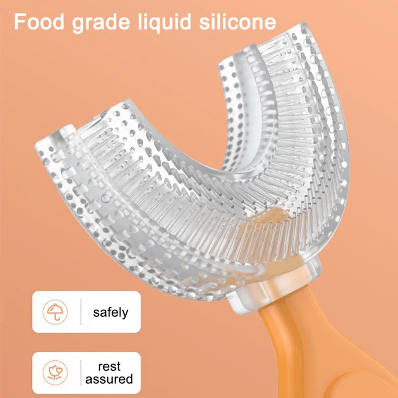 Cepillo de dientes con patr&oacute;n de dibujos animados para ni&ntilde;os, herramienta de limpieza de silicona l&iacute;quida con forma de U, Manual, 1 Uds.-1