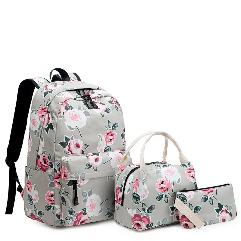 

Preppy style Resistant 3 Set Backpack Women Flower Printing Female Laptop Bagpack College School Bag for Teenager Girls Bookbag
