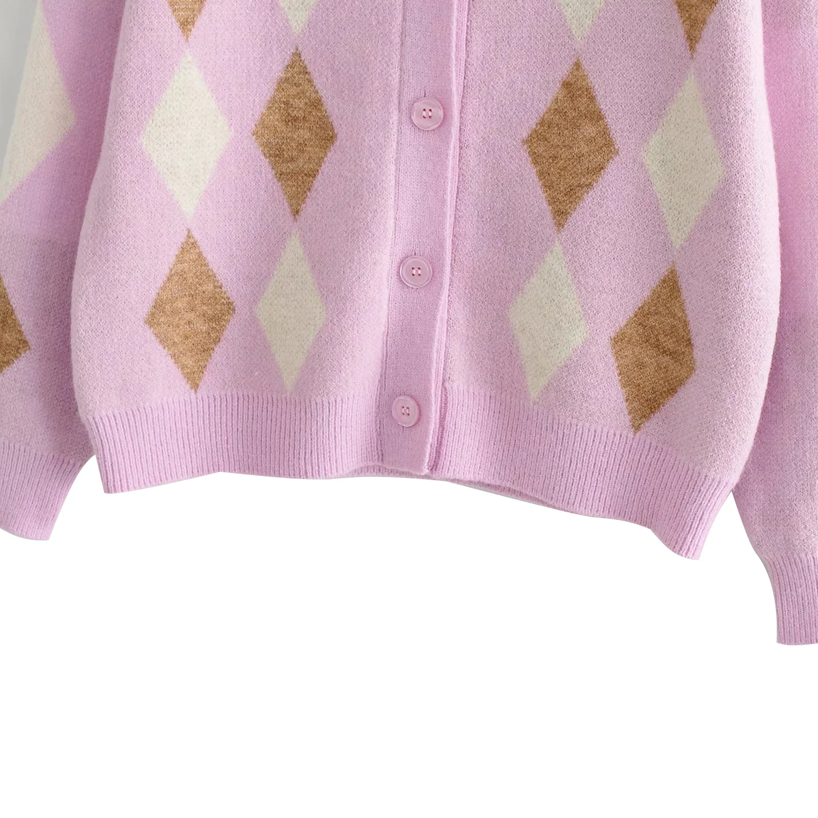 

Fashion Knitted Korean Style Women Sweaters Cardigan Creative Diamond Plaid Lapel Single-breasted Crop Top Long Sleeve Coat