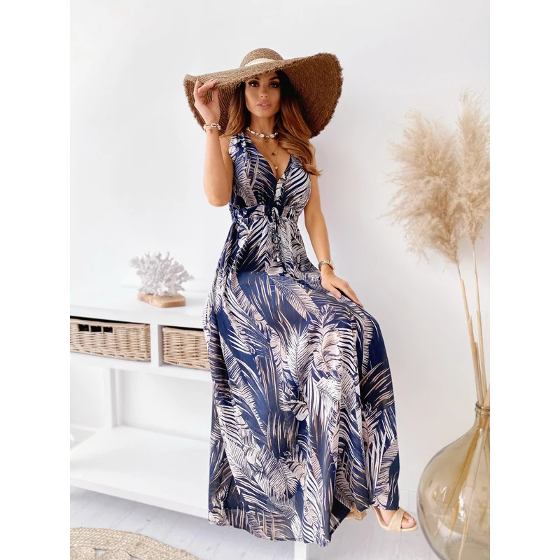 

New collection Fashion Long Dress for Women V Neck Short Sleeve Paisley Print Large Hem Beach Long Dress Elegant Women's Dress