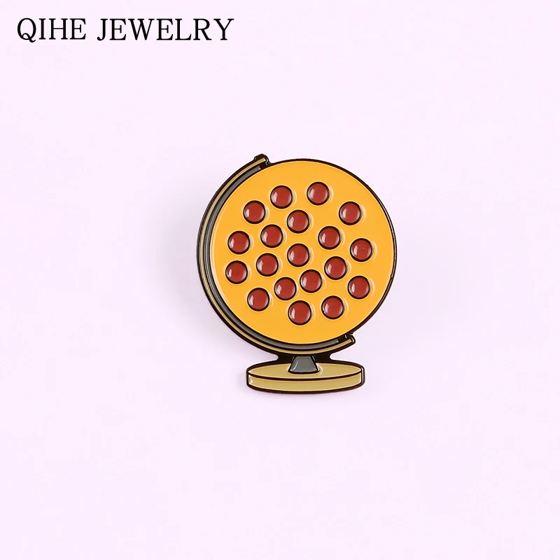 Желтый глобус эмаль булавка для пиццы креативная на заказ брошь металлический