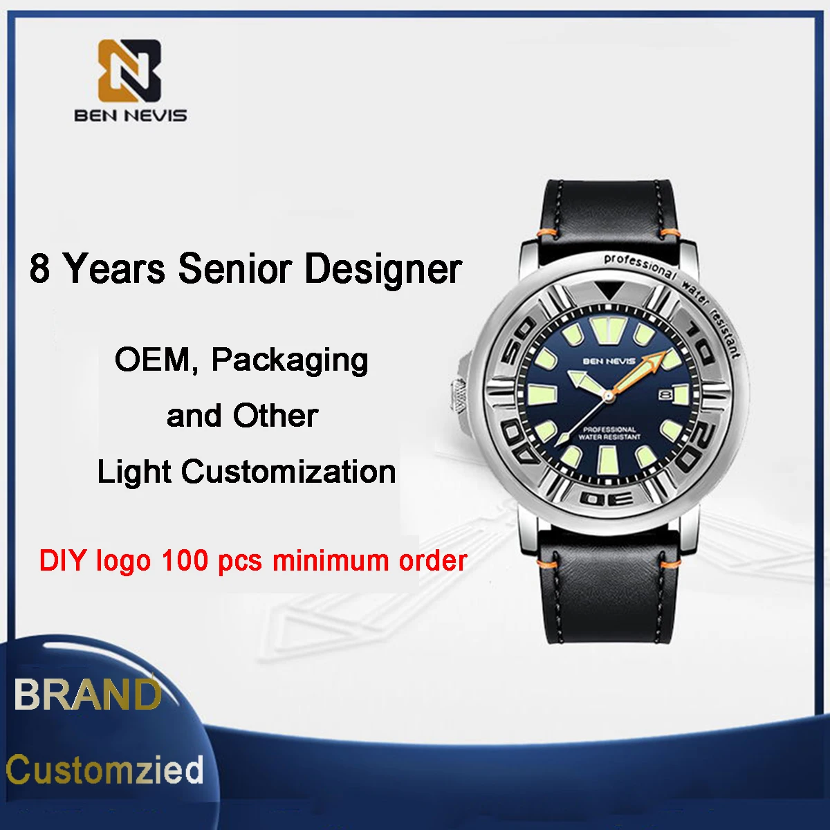 

Часы мужские кварцевые с календарем, модные деловые водонепроницаемые светящиеся, с логотипом «сделай сам»