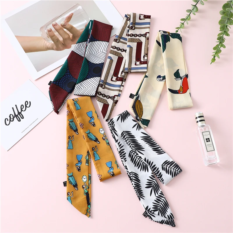 

Designer 2021 Silk Skinny Bag Scarf for Women Print Neck Scarves Head Band Long Ribbon Hairband Scarfs Accessories