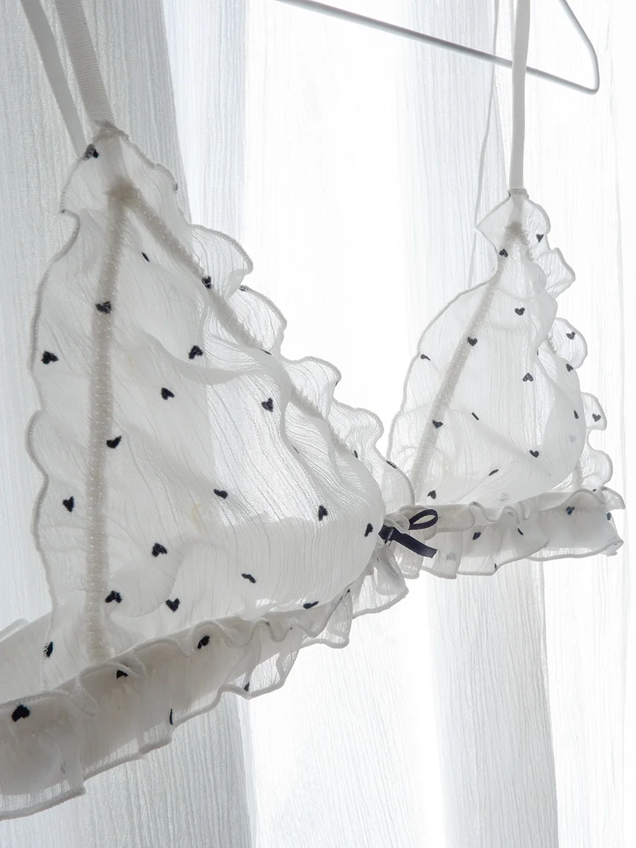 

Wriufred Underwear set female heart print cute bow lingerie sets no steel ring summer ultra-thin sexy girl bra with briefs suit