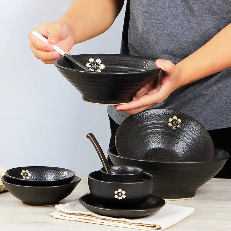 

Black Ceramic Hotel Tableware Set Bowl Dishes Home in China noodle bowl bowls ceramic bowl ramen bowl