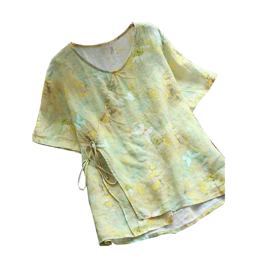 

2021 Traditional Chinese Clothing for Women Summer New Blouse Loose Tops Printing Hanfu T-shirt Fashion Short Sleeve Clothes